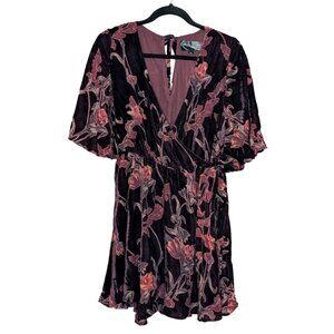 JOA Red Wine Burn Out Velvet Wrap Dress Sz M